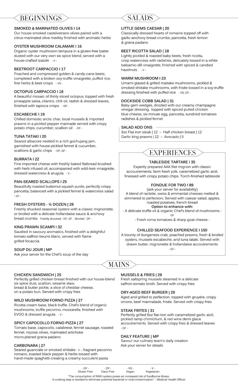 LUNCH MENU | Dockside Restaurant in Vancouver