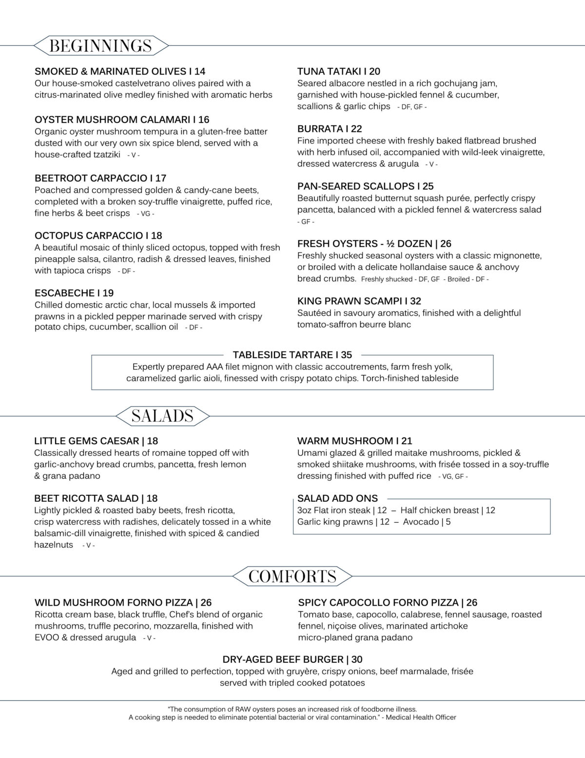 Dinner Menu | Vancouver Restaurant | Dockside