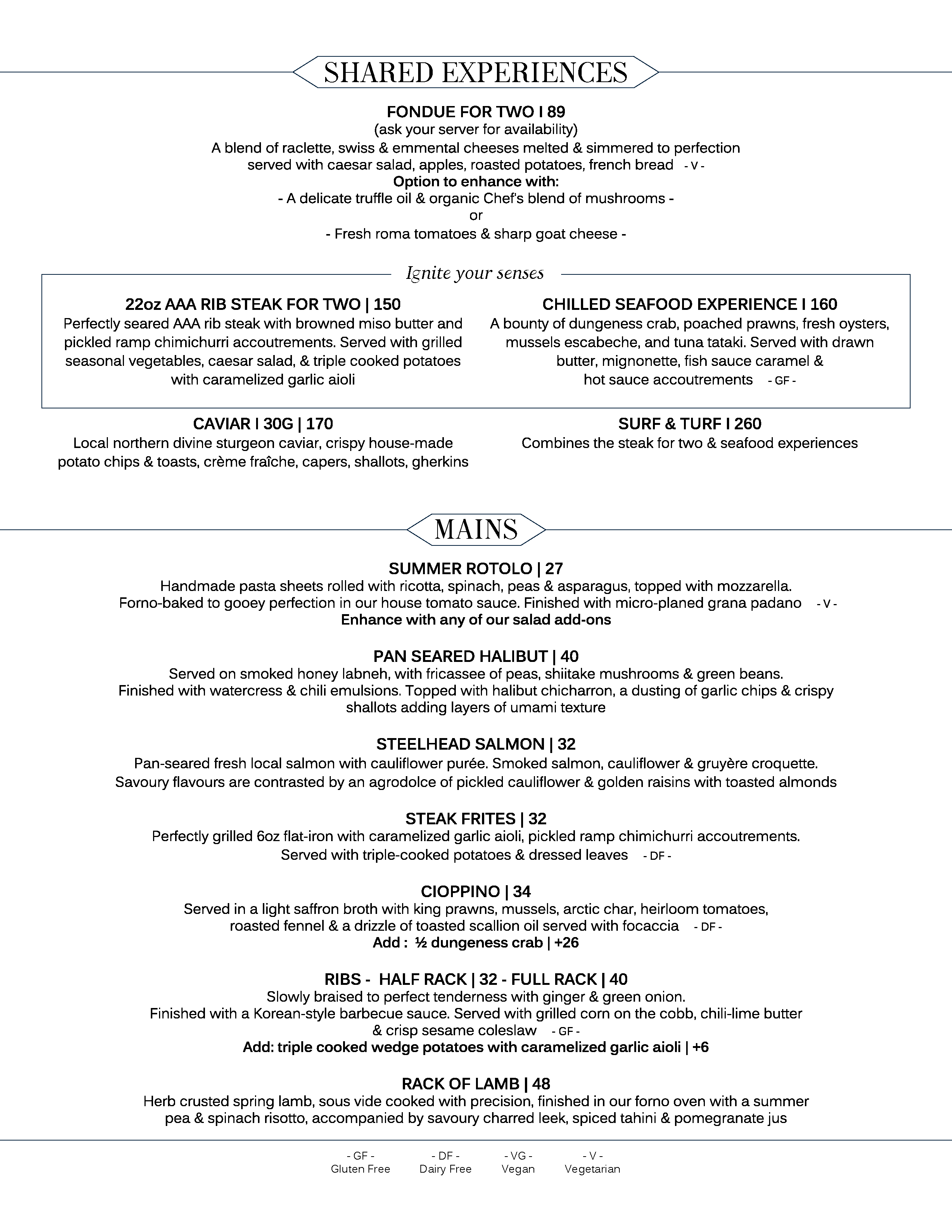Dinner Menu | Vancouver Restaurant | Dockside