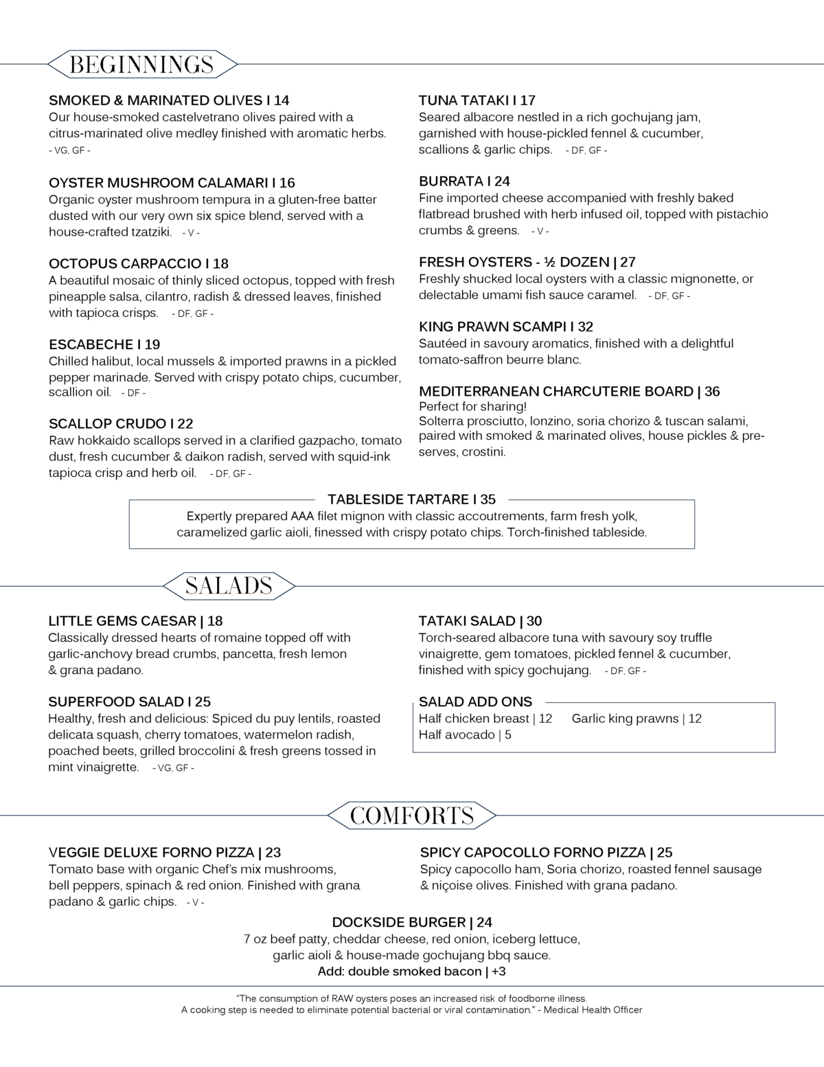 Dinner Menu | Vancouver Restaurant | Dockside