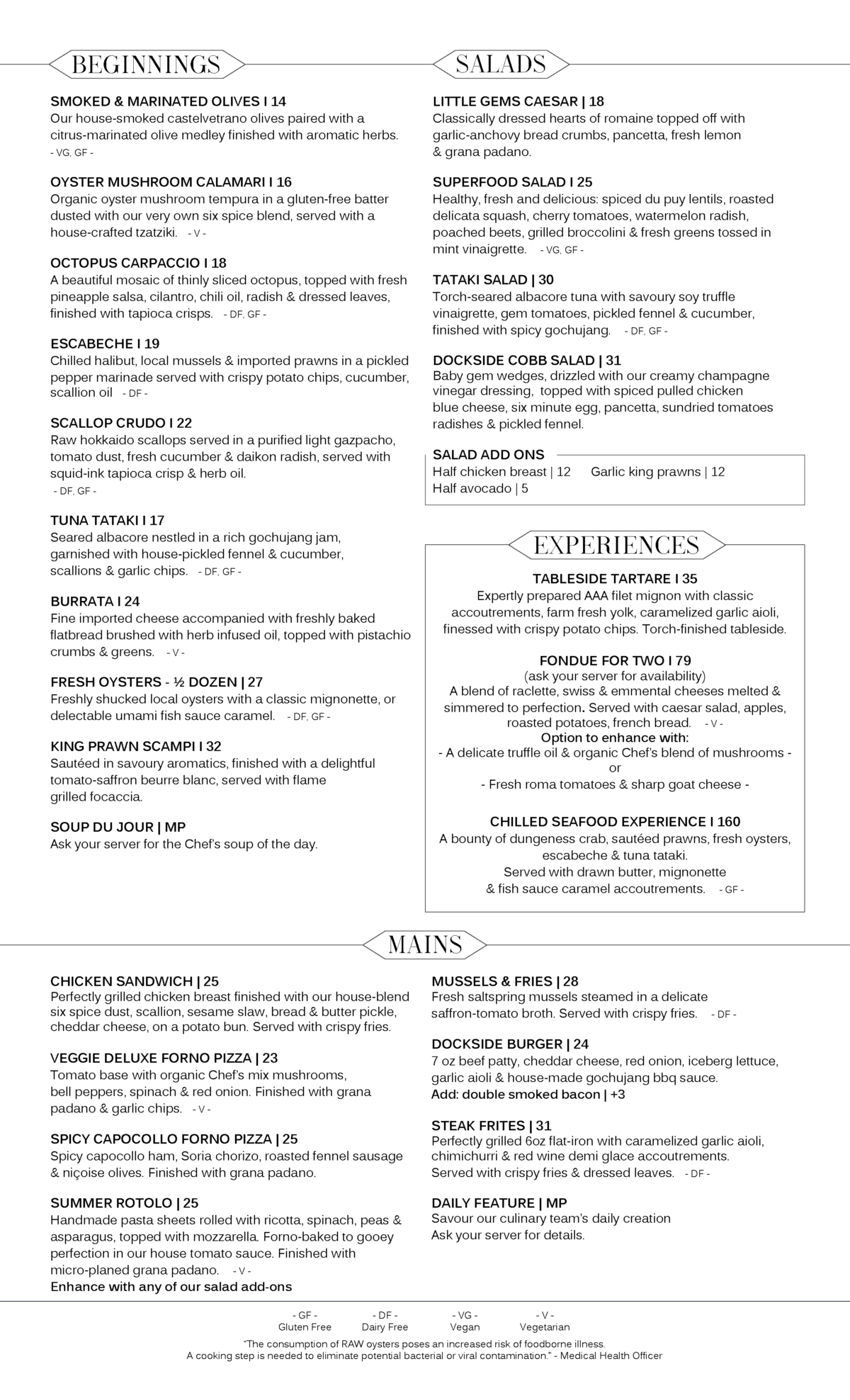 LUNCH MENU | Dockside Restaurant in Vancouver