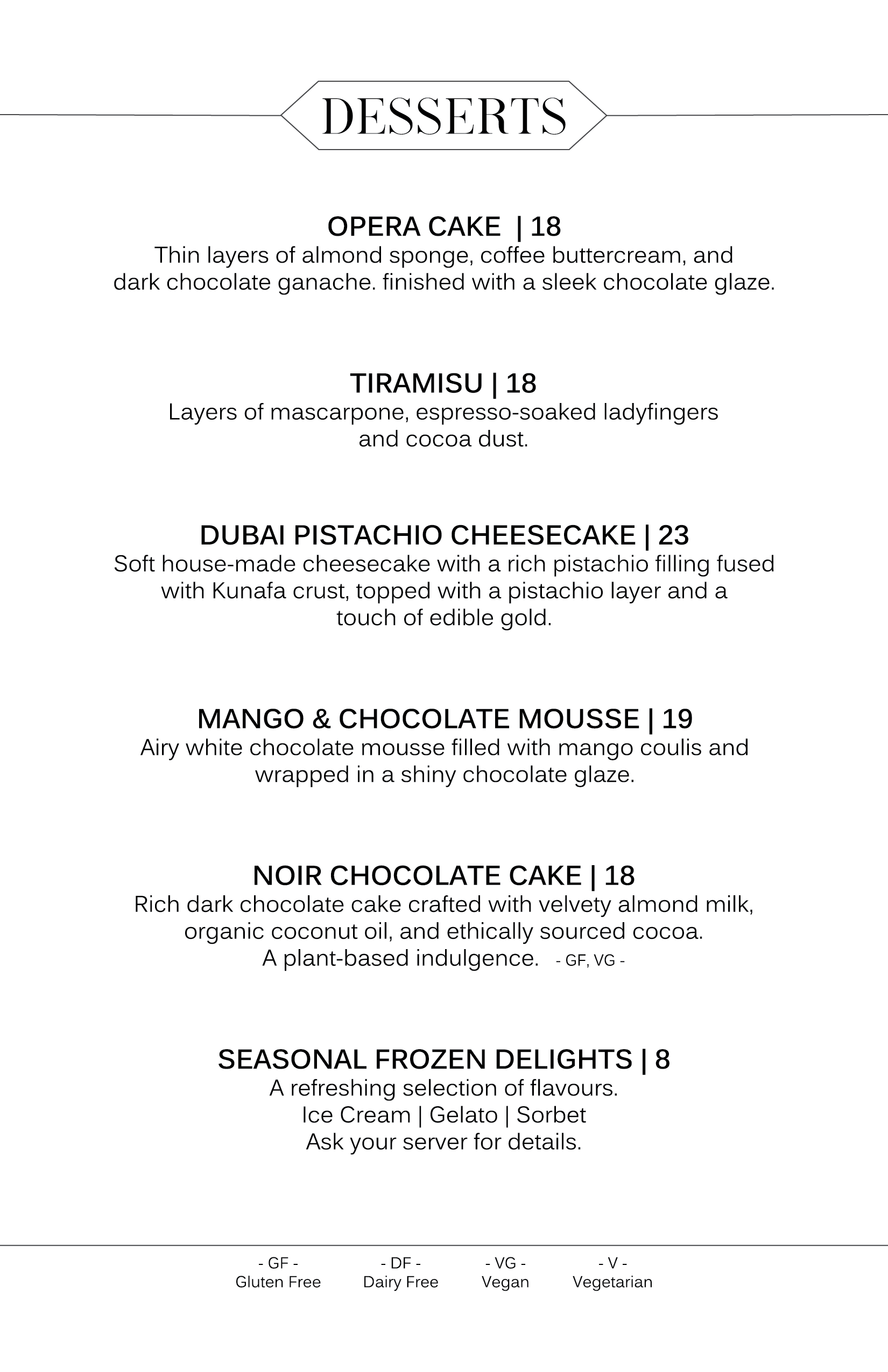 dessert menu at dockside restaurant in vancouver