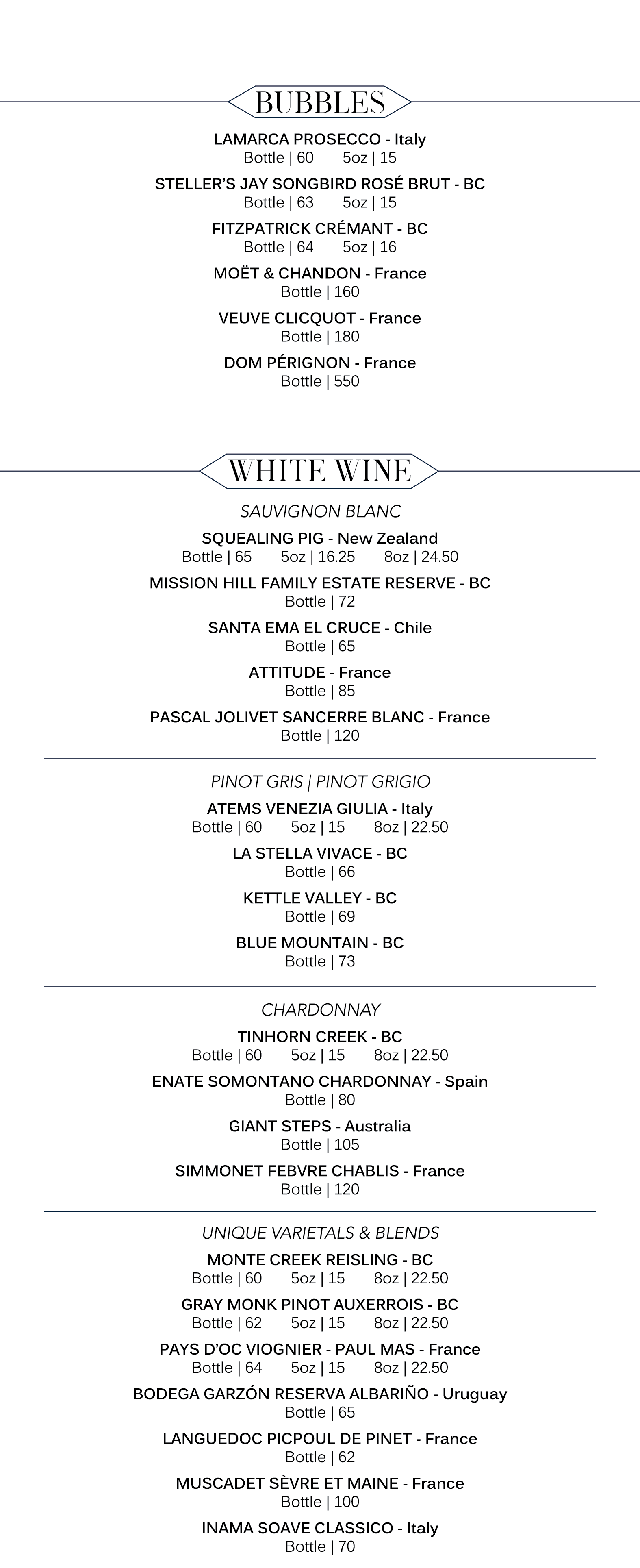 wine menu dockside restaurant in Vancouver