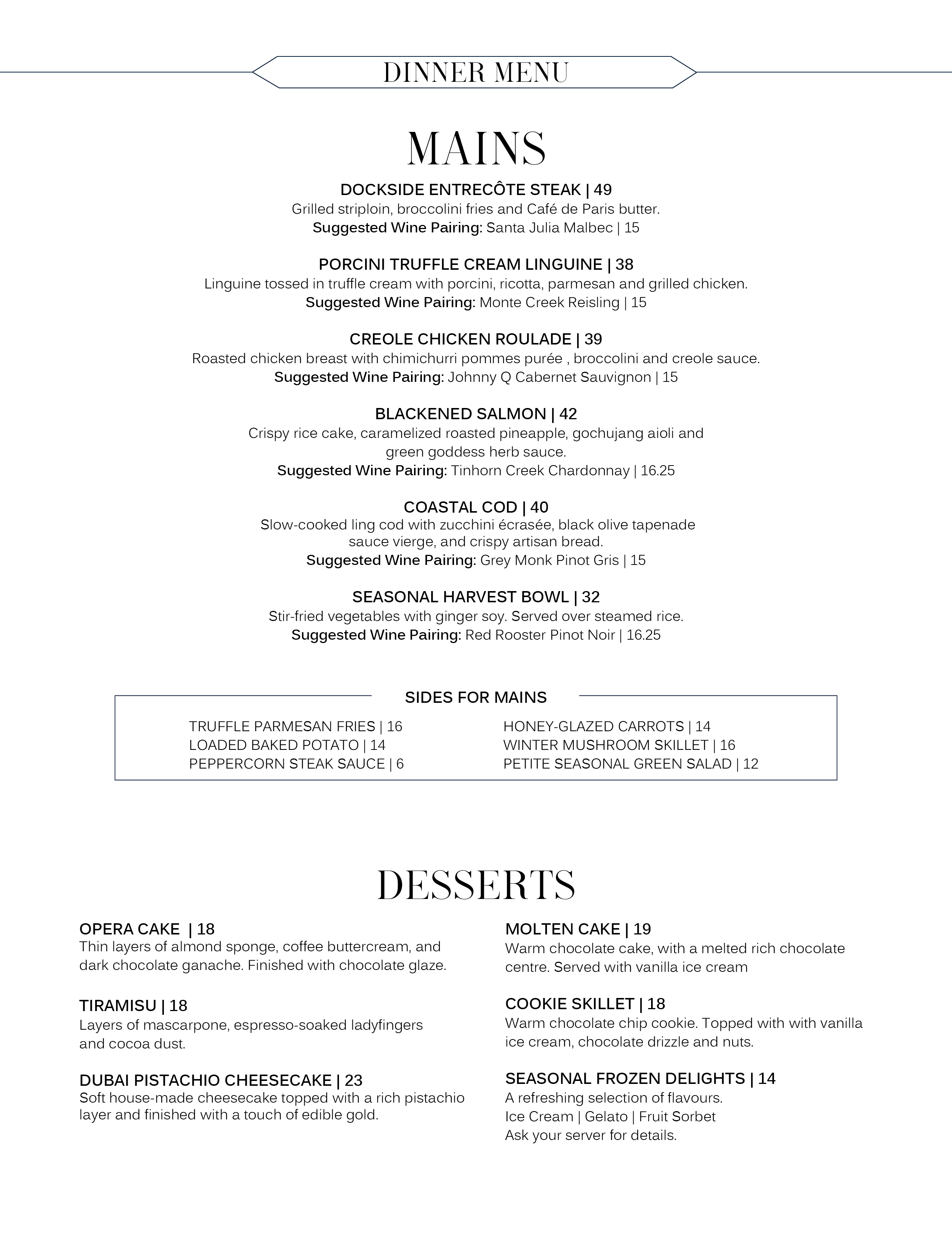 dinner menu vancouver