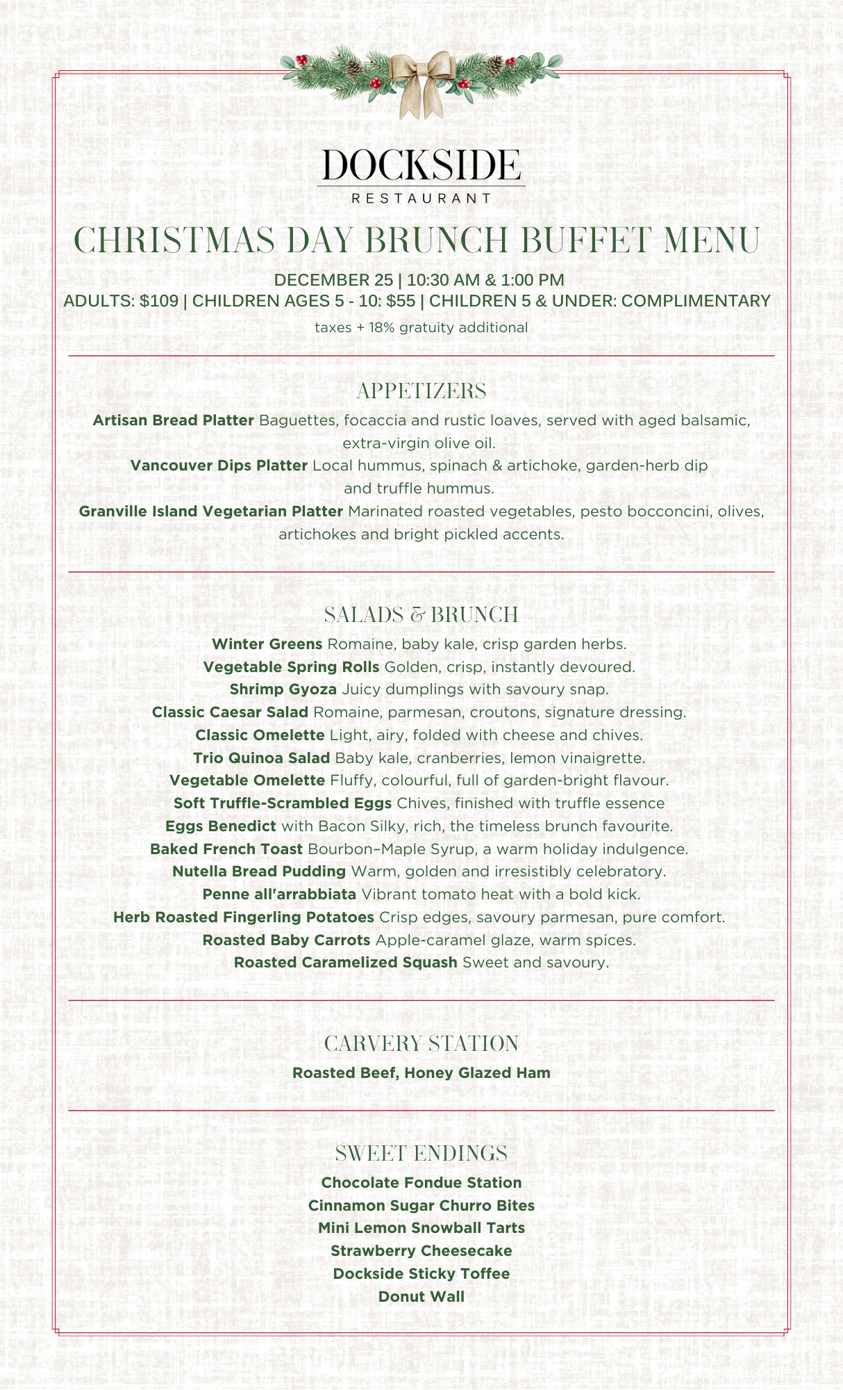 DOCKSIDE – 2025 CHRISTMAS BRUNCH MENU