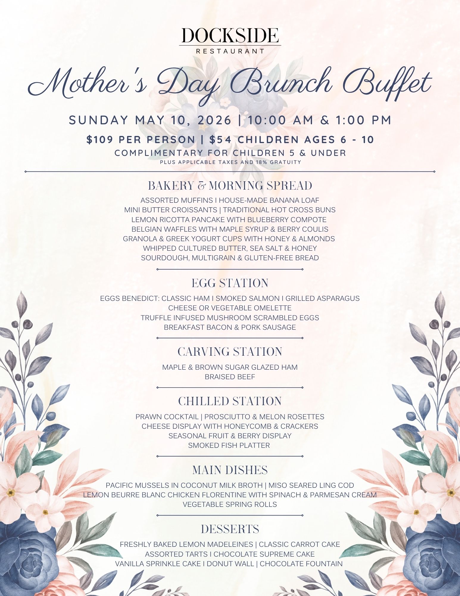 DOCKSIDE MOTHER'S DAY BRUNCH BUFFET MENU VANCOUVER 2026
